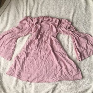 Baby pink over the shoulder flowy midi dress